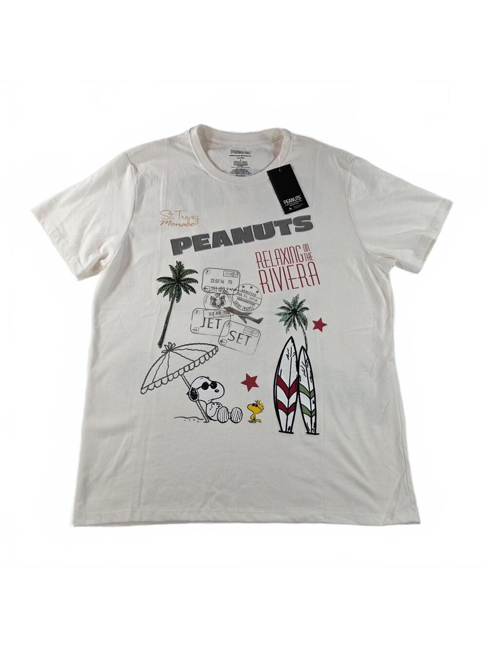 Peanuts Relaxing on the Riviera Graphic T-Shirt Men L White Cotton Polyester NWT